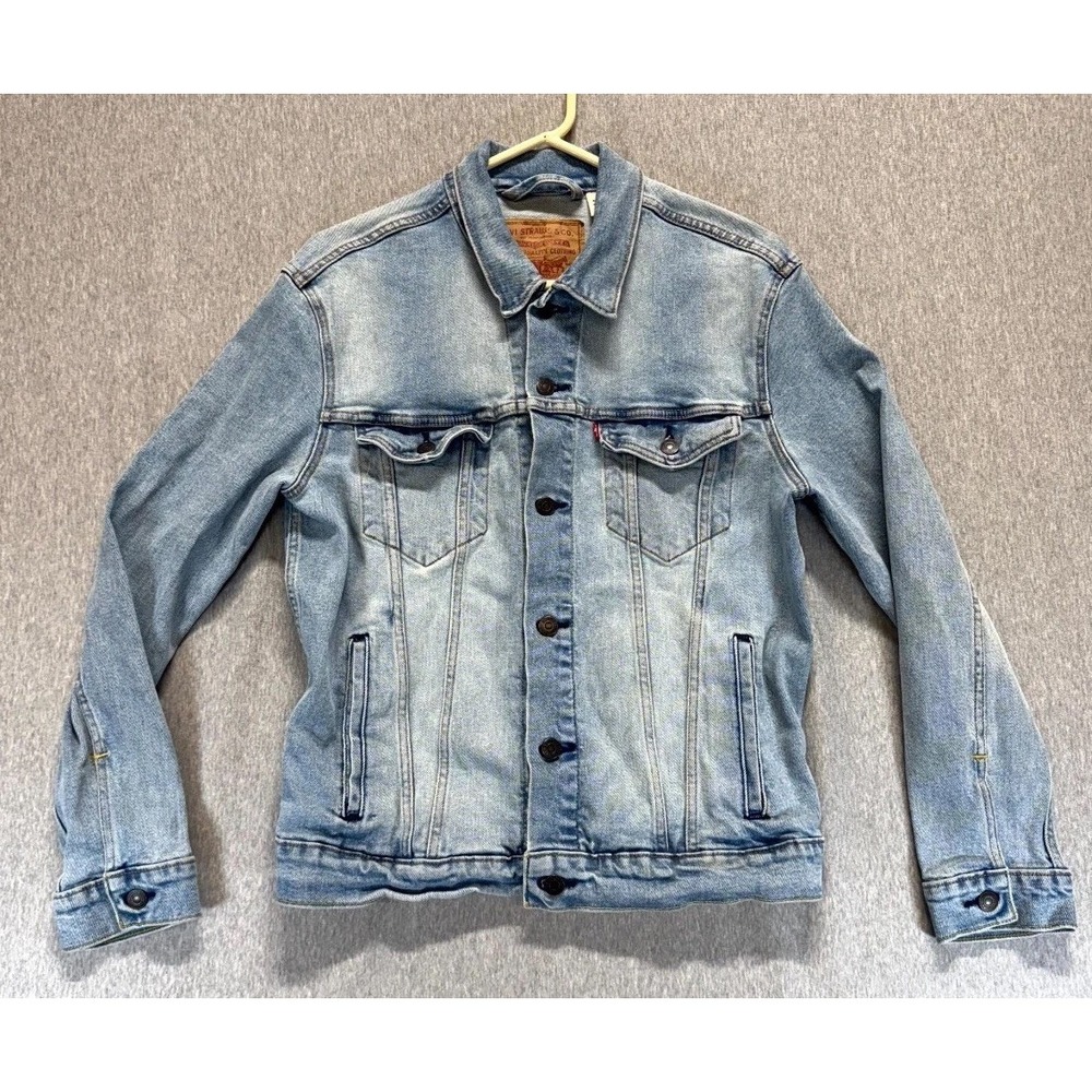 Levis Vintage Jacket Men Medium Blue Denim Cotton Logo Standard Fit Button Front